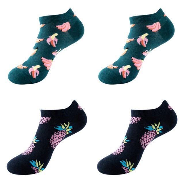 Banana and Pineapple Unisex Ankle Sock Set (4 Pairs) - Crazy Sock Thursdays