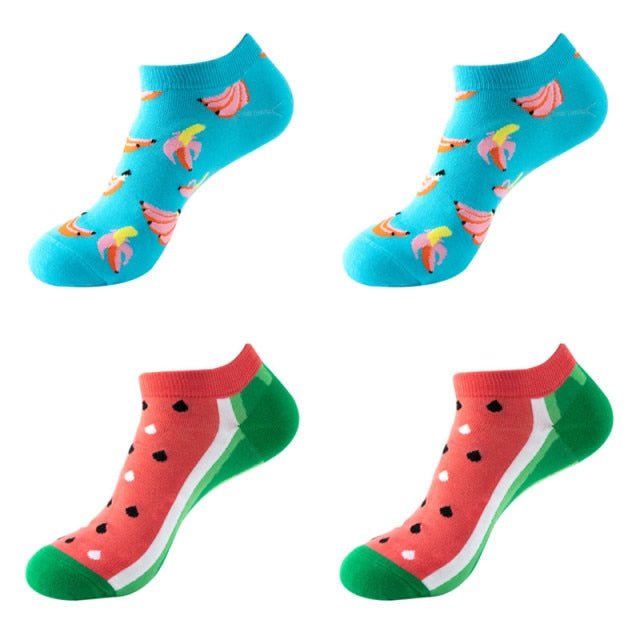 Bananas and Watermelon Unisex Ankle Sock Set (4 Pairs) - Crazy Sock Thursdays