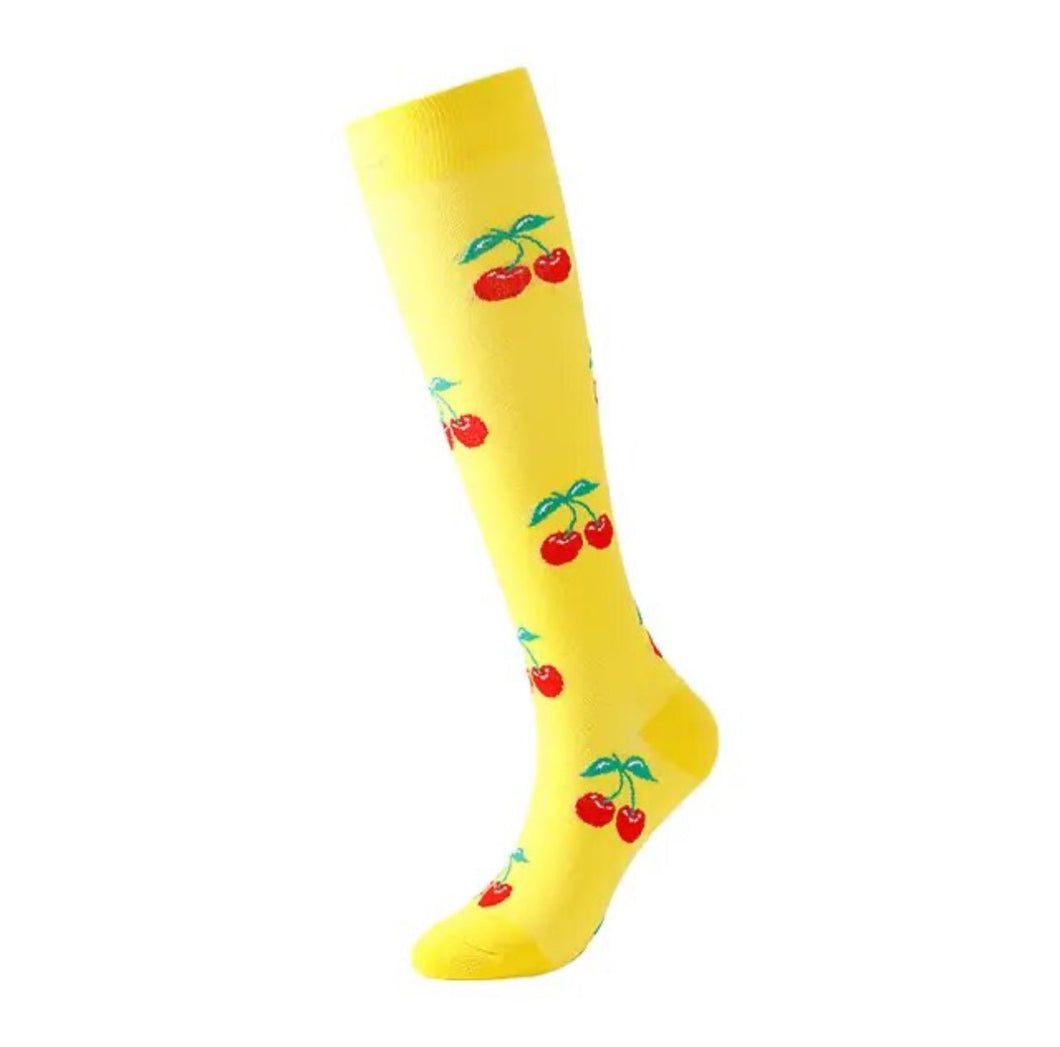 Cherries on Yellow High Compression Socks - Crazy Sock Thursdays