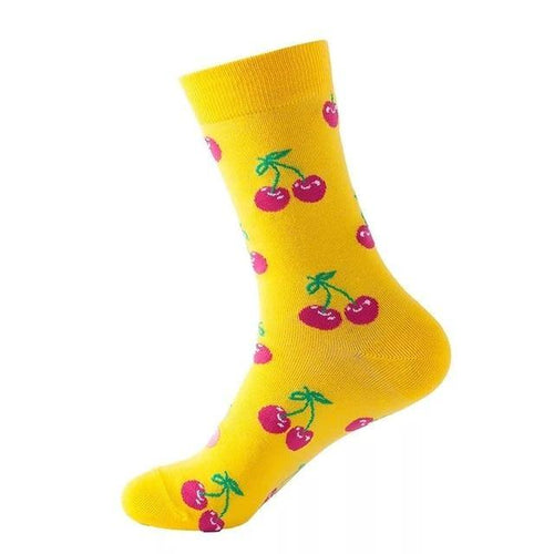 Cherries Yellow Crazy Socks - Crazy Sock Thursdays