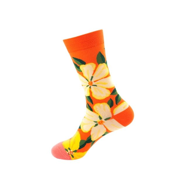 Floral on Orange Crazy Socks - Crazy Sock Thursdays