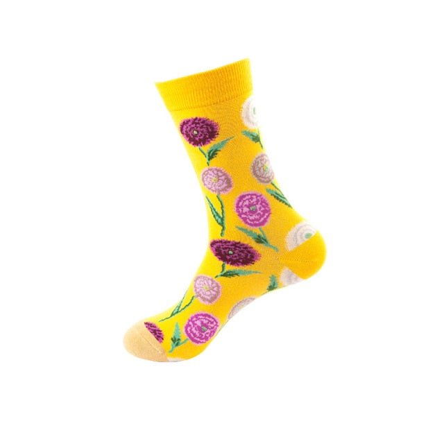 Floral on Yellow Crazy Socks - Crazy Sock Thursdays