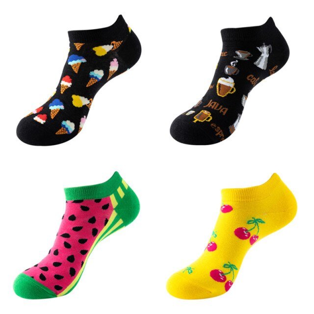 Fruit and Cafe Mix Unisex Ankle Sock Set (4 Pairs) - Crazy Sock Thursdays