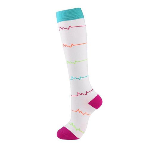 Heart Monitor on White High Crazy Socks - Crazy Sock Thursdays