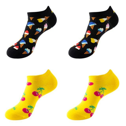 Ice Cream and Cherries Unisex Ankle Sock Set (4 Pairs) - Crazy Sock Thursdays