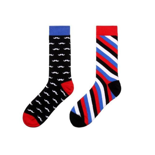 Moustache and Stripes Barber Themed Odd Paired Crazy Socks - Crazy Sock Thursdays