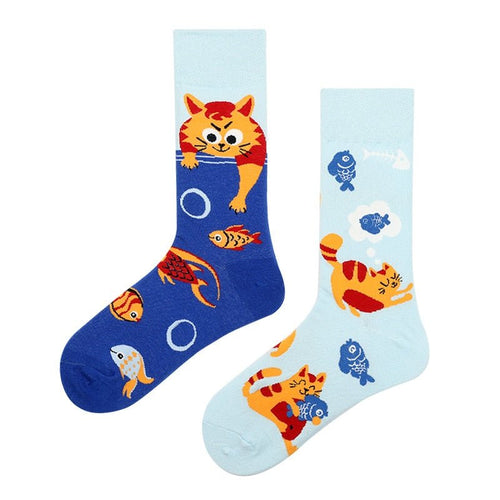 Naughty Kitty Odd Paired Socks - Crazy Sock Thursdays