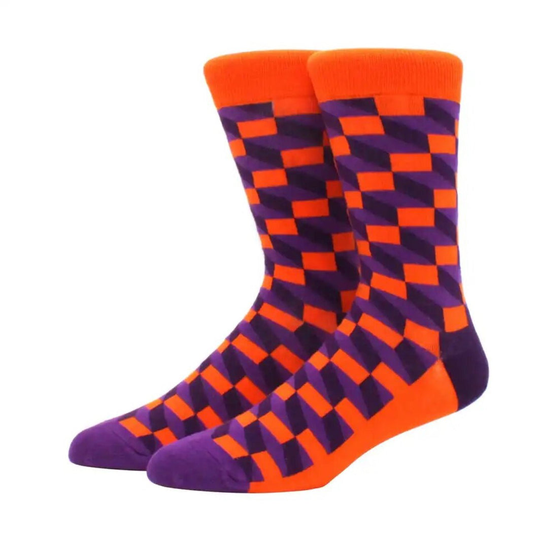 Orange and Purple Cubey Crazy Socks - Crazy Sock Thursdays