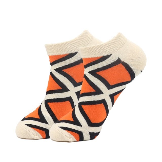 Orange Patterned Ankle Crazy Socks - Crazy Sock Thursdays