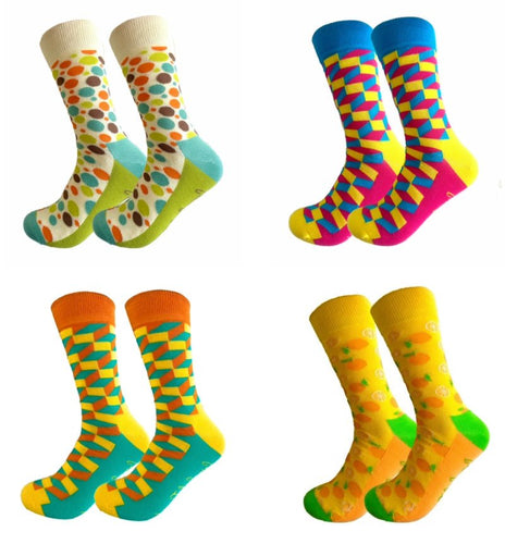 Patterns and Oranges 4 Pair Premium Sock Set - Crazy Sock Thursdays