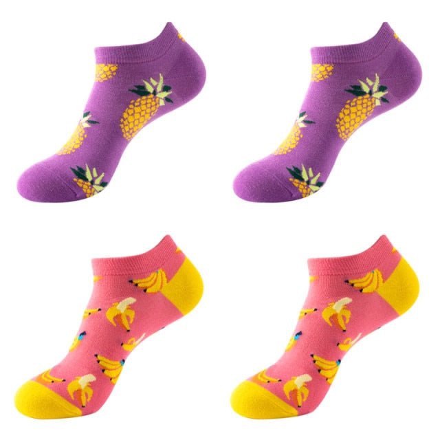 Pineapple and Banana Unisex Ankle Sock Set (4 Pairs) - Crazy Sock Thursdays