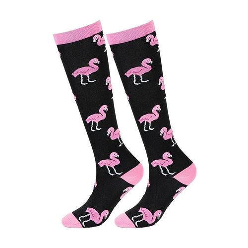 Pink Flamingo on Black High Socks - Crazy Sock Thursdays