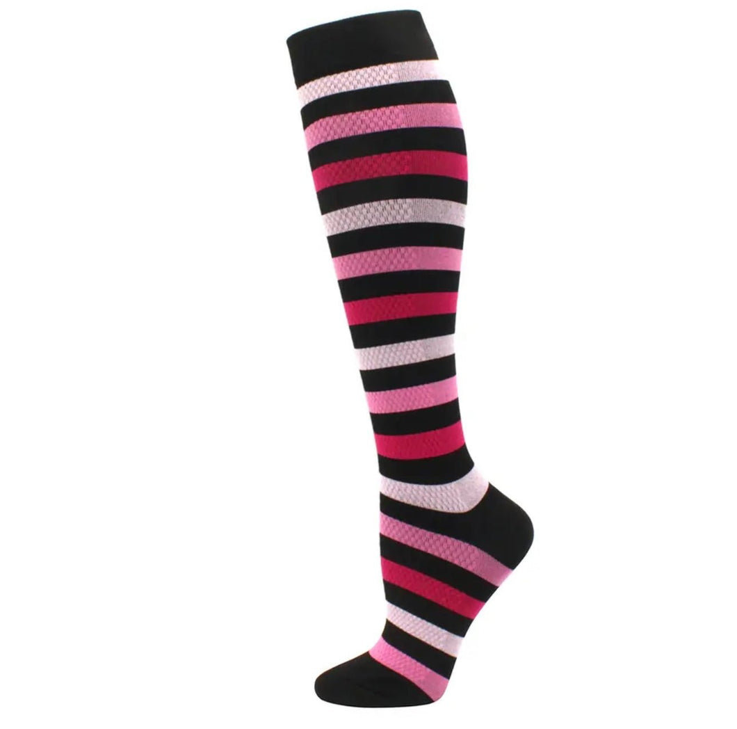 Pink Stripe Crazy High Compression Socks - Crazy Sock Thursdays