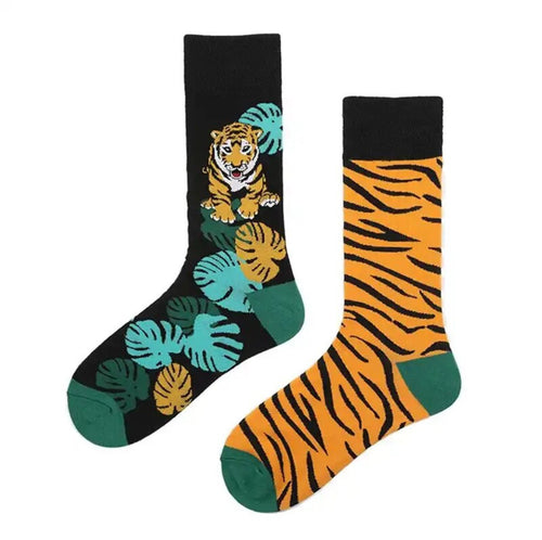 Prowling Tiger Odd Paired Crazy Socks - Crazy Sock Thursdays