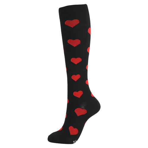 Red Hearts on Black Crazy High Socks - Crazy Sock Thursdays