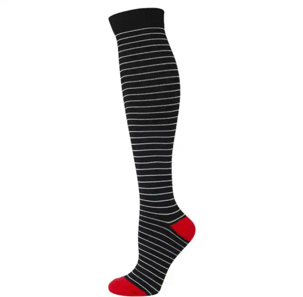 Stripes on Black High Compression Socks - Crazy Sock Thursdays