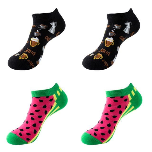 Watermelons and Coffee Unisex Ankle Sock Set (4 Pairs) - Crazy Sock Thursdays