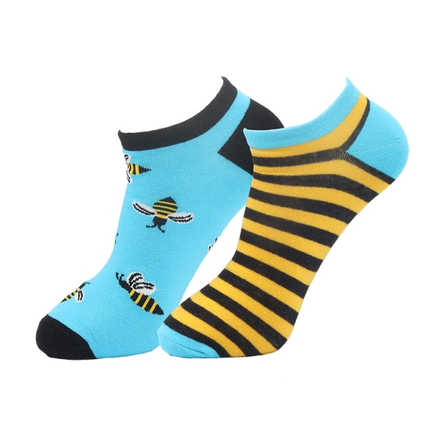 Bee Happy Odd Paired Ankle Crazy Socks