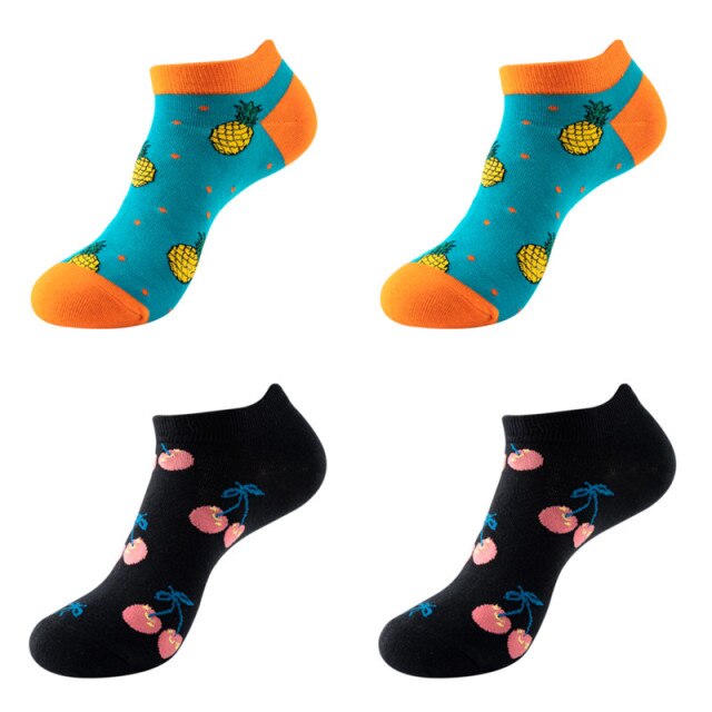 Pineapples and Cherries Unisex Ankle Sock Set (4 Pairs)